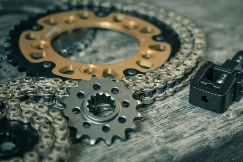 Motorcycle Chain and Sprocket on a Table