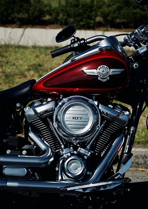 Parked Red Harley Davidson 107 Cruiser Motorcycle
