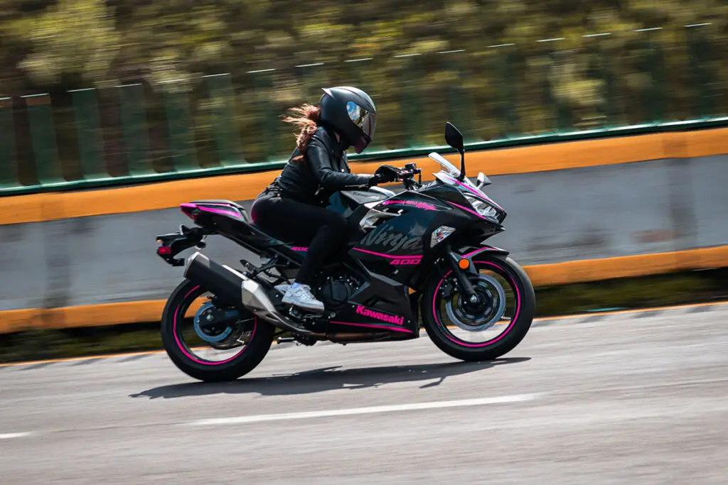 Black and Pink Kawasaki Ninja 400 Motorcycle